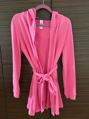 Pink Hooded Belted Wrap house Robe - size M
